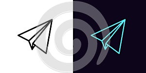 Outline paper plane icon, with editable stroke. Airplane silhouette, share and message sending pictogram. Letter mailing