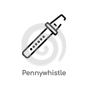 outline pennywhistle vector icon. isolated black simple line element illustration from music concept. editable vector stroke