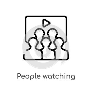 outline people watching a movie vector icon. isolated black simple line element illustration from cinema concept. editable vector