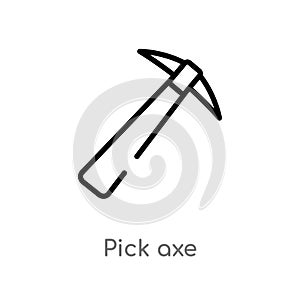 outline pick axe vector icon. isolated black simple line element illustration from construction concept. editable vector stroke