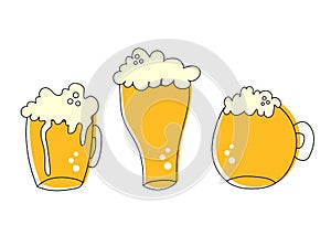 Outline pint tankards set of frothy beer isolated on white background, suitable for pub, Oktoberfest photo