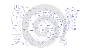 Outline Political US Map with titles of the states.