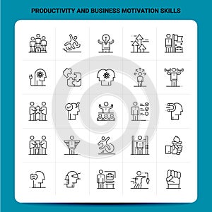 OutLine 25 Productivity And Business Motivation Skills Icon set. Vector Line Style Design Black Icons Set. Linear pictogram pack.