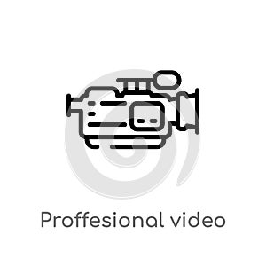 outline proffesional video camera vector icon. isolated black simple line element illustration from cinema concept. editable photo