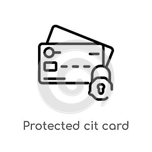 outline protected cit card vector icon. isolated black simple line element illustration from security concept. editable vector photo