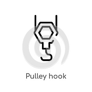outline pulley hook vector icon. isolated black simple line element illustration from construction concept. editable vector stroke