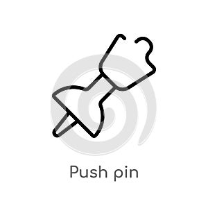 outline push pin vector icon. isolated black simple line element illustration from geometry concept. editable vector stroke push