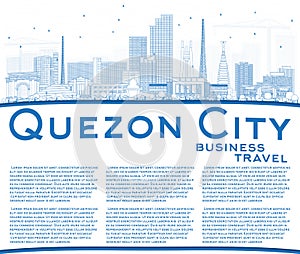 Outline Quezon City Philippines Skyline with Blue Buildings