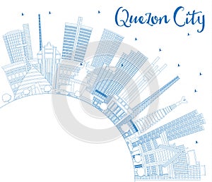 Outline Quezon City Philippines Skyline with Blue Buildings and