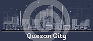 Outline Quezon City Philippines Skyline with White Buildings