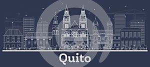 Outline Quito Ecuador City Skyline with White Buildings