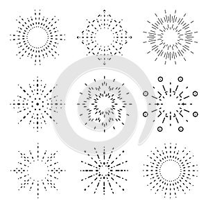 Outline radiant sunburst icons set vector illustration