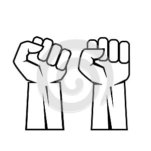 Outline raised fist hand vector icon