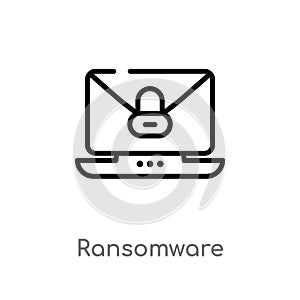 outline ransomware vector icon. isolated black simple line element illustration from cyber concept. editable vector stroke