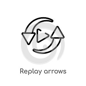 outline replay arrows vector icon. isolated black simple line element illustration from user interface concept. editable vector