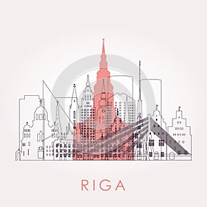 Outline Riga skyline with landmarks. Vector illustration.
