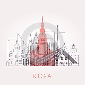 Outline Riga skyline with landmarks. Vector illustration. photo