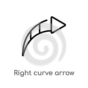 outline right curve arrow vector icon. isolated black simple line element illustration from user interface concept. editable