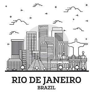 Outline Rio de Janeiro Brazil City Skyline with Modern Buildings Isolated on White