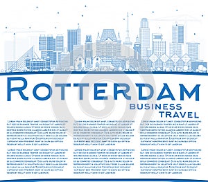 Outline Rotterdam Netherlands City Skyline with Blue Buildings a