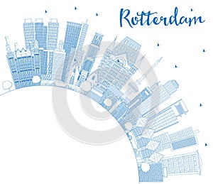 Outline Rotterdam Netherlands City Skyline with Blue Buildings a