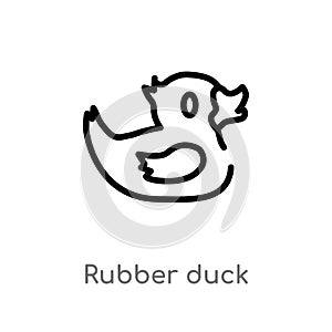 outline rubber duck vector icon. isolated black simple line element illustration from kid and baby concept. editable vector stroke