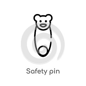 outline safety pin vector icon. isolated black simple line element illustration from kid and baby concept. editable vector stroke