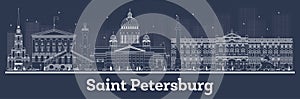 Outline Saint Petersburg Russia City Skyline with White Buildings