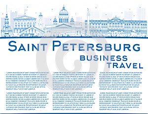 Outline Saint Petersburg skyline with blue landmarks