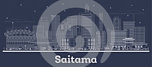 Outline Saitama Japan City Skyline with White Buildings