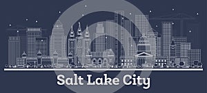Outline Salt Lake City Utah City Skyline with White Buildings