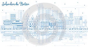 Outline Salvador de Bahia City Skyline with Blue Buildings and R