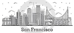 Outline San Francisco California City Skyline with Modern Buildings Isolated on White