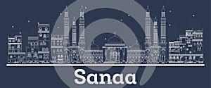Outline Sanaa Yemen City Skyline with White Buildings