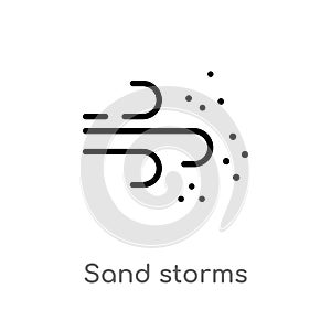 outline sand storms vector icon. isolated black simple line element illustration from weather concept. editable vector stroke sand