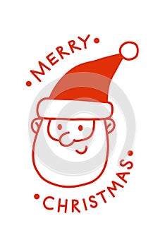 Outline of Santa Claus on white background. Merry Christmas and Holiday greeting card.