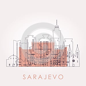 Outline Sarajevo skyline with landmarks. photo