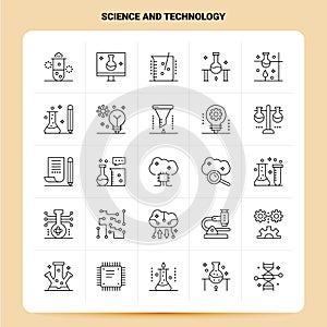 OutLine 25 Science And Technology Icon set. Vector Line Style Design Black Icons Set. Linear pictogram pack. Web and Mobile