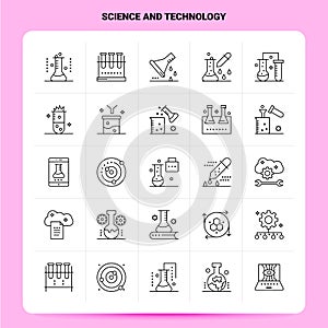 OutLine 25 Science And Technology Icon set. Vector Line Style Design Black Icons Set. Linear pictogram pack. Web and Mobile