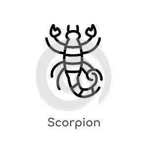 outline scorpion vector icon. isolated black simple line element illustration from desert concept. editable vector stroke scorpion