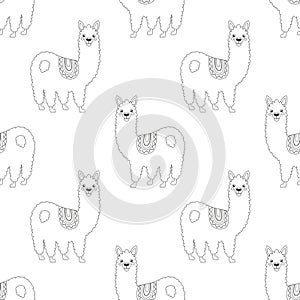 outline seamless pattern with cute llama