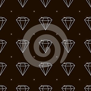 Outline Seamless pattern jewelry with precious stones, diamonds, vector illustration