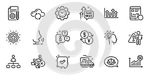 Outline set of 5g statistics, Internet report and Fake news line icons for web application. For design. Vector