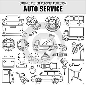 Outline set autoservice icons.