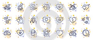 Outline set of Broken heart, Call me and Love you line icons for web app. Pictogram icon. Vector