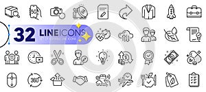 Outline set of Cardio training, House security and 360 degree line icons. For web app. Vector