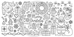 Outline set of Christmas and New Year elements