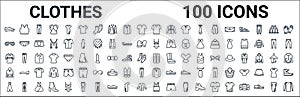 Outline set of clothes line icons. linear vector icons such as brassiere,shutter sunglasses,lingerine set,denim shirt,padded vest,