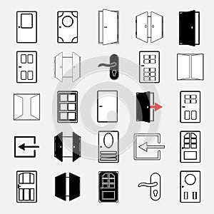 Outline set of doors icon on white background