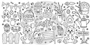 Outline set of Easter elements for holiday design